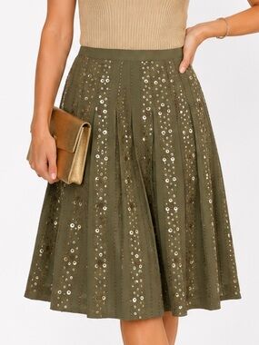 Vintage Charlotte Little green bohemian Embellished Gypsy Skirt Sequin A-Line
